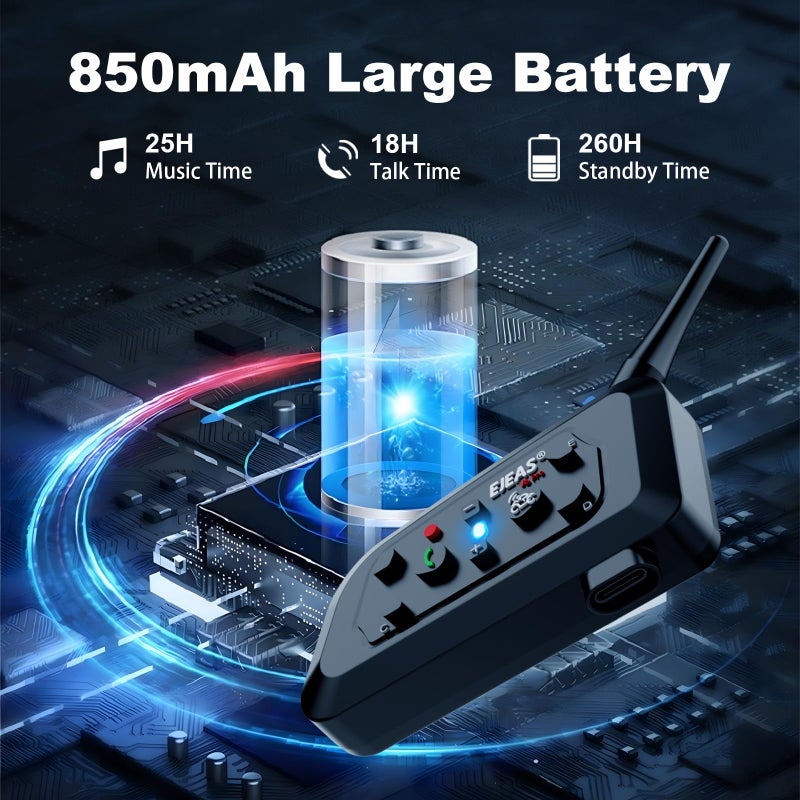 EJEAS V6 Pro Motorcycle Bluetooth Headset, Upgraded 2 Riders Intercom Helmet Communication System with Auto-Answering Call and Noise Reduction for Motorcycling Skiing and Climbing (2 Pack) - Image 4